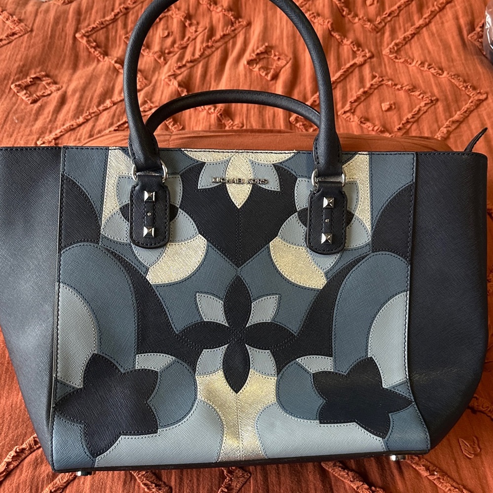 Michael Kors Black and Gray Floral Tote